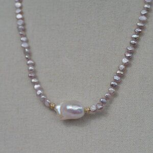 Metallic Pink Freshwater Pearl Necklace & White Baroque – 17–19" Sterling Silver